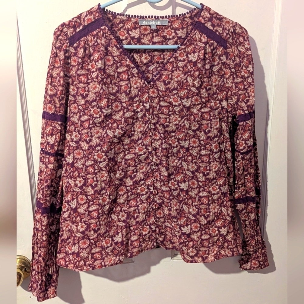 daniel Rain Chaps Women's Purple Floral Blouse